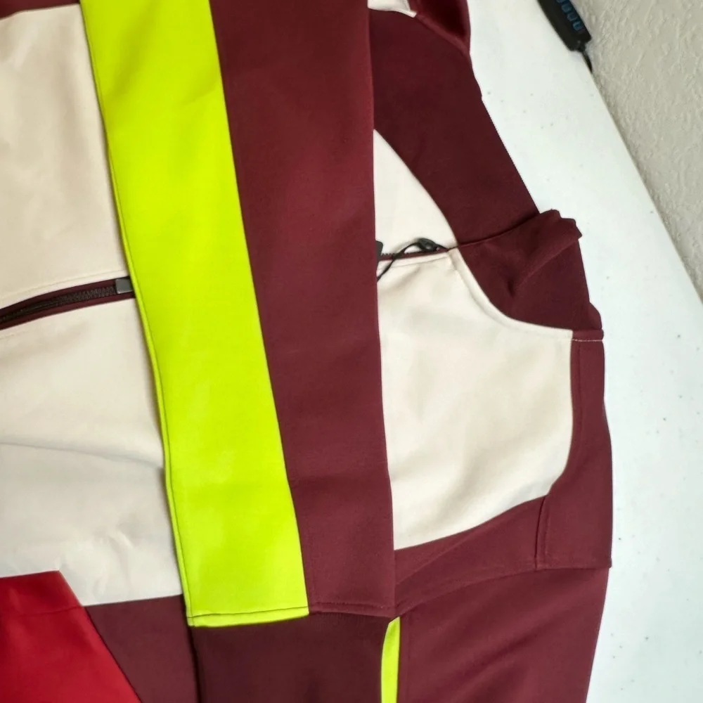 NWT GSTQ Men’s Colorblock Knit Zip-Up Jacket Cream Maroon Bright Yellow - L
